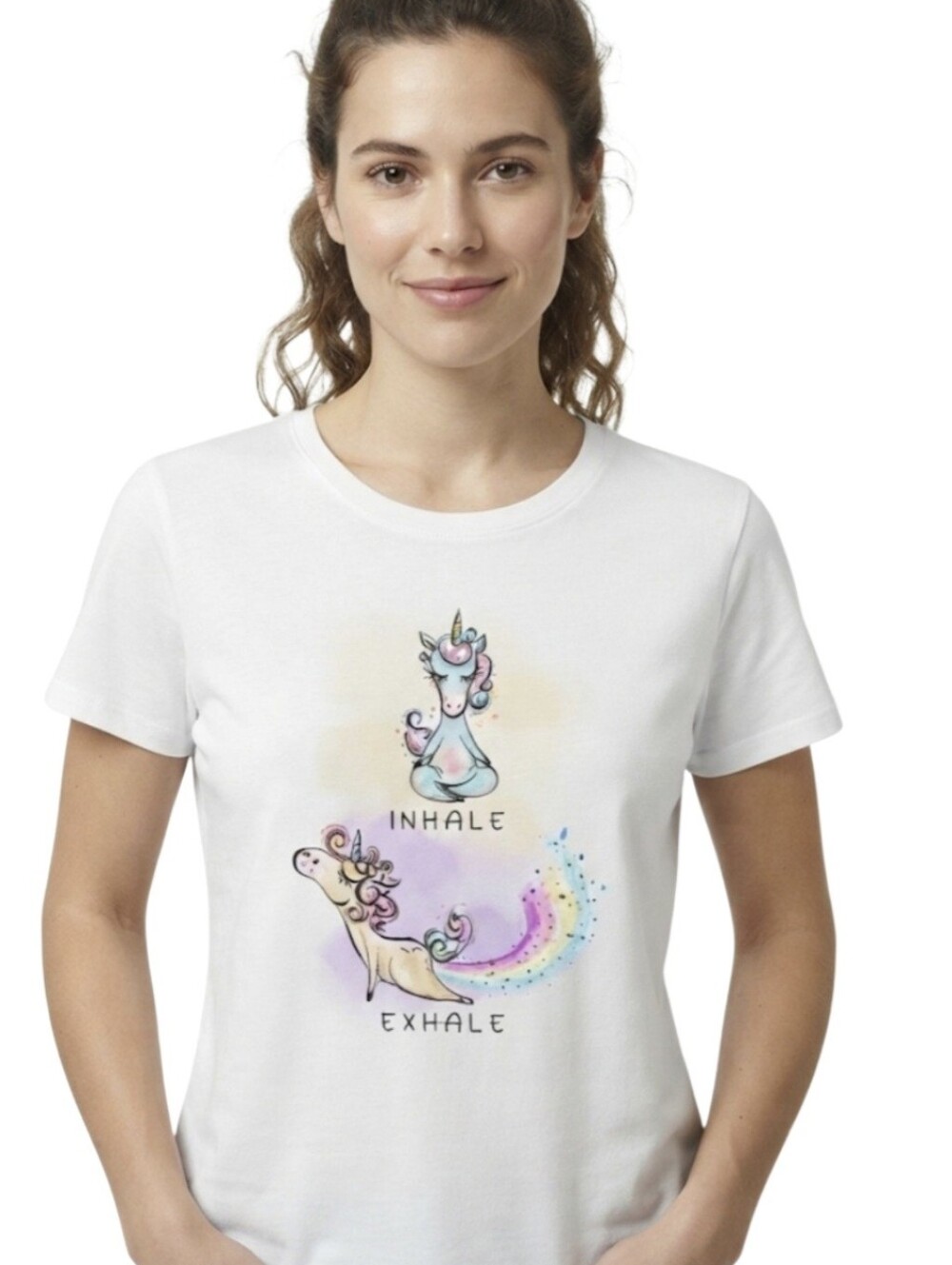 Upcycled Inhale Exhale Unicorn Graphic Tee Size M Funny Yoga Shirt Short Sleeve